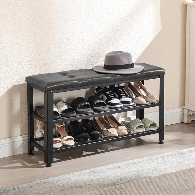 Apicizon 35.5" Shoe Rack Bench, 3-Tier Entryway Bench, - Image 9