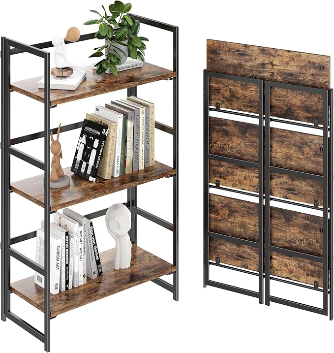 BHG Vintage Multifunctional Folding Bookshelf, No-Assembly Plant Stand Storage by BHG