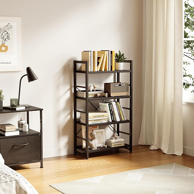 VERMESS 4 Tier Bookshelf, Tall Book Shelf, Vintage Industrial Bookcase - Image 6