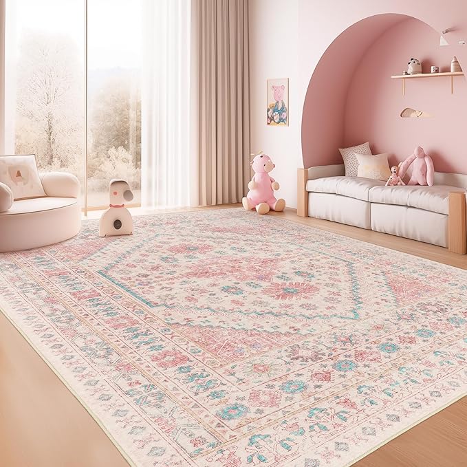 zesthome 9x12 Area Rugs for Girls Bedroom, Low Pile Machine Washable Rugs by Zesthome