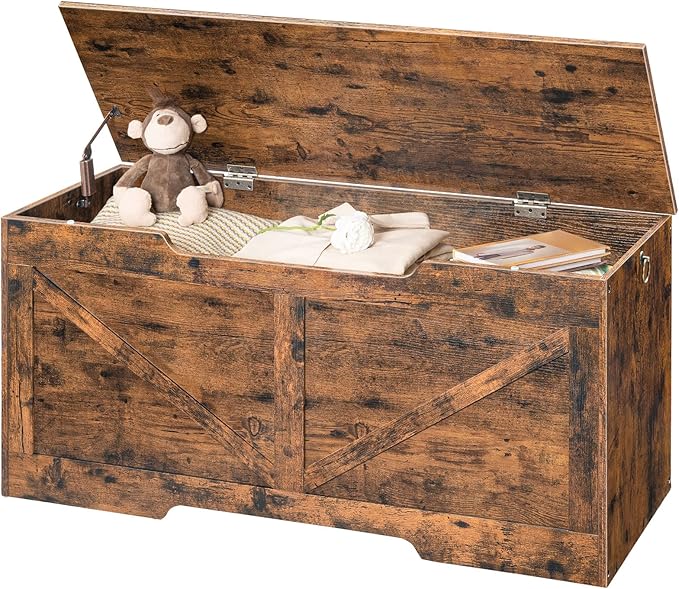 HOOBRO Storage Bench, 43.3” Retro Wooden Storage Chest - Image 8
