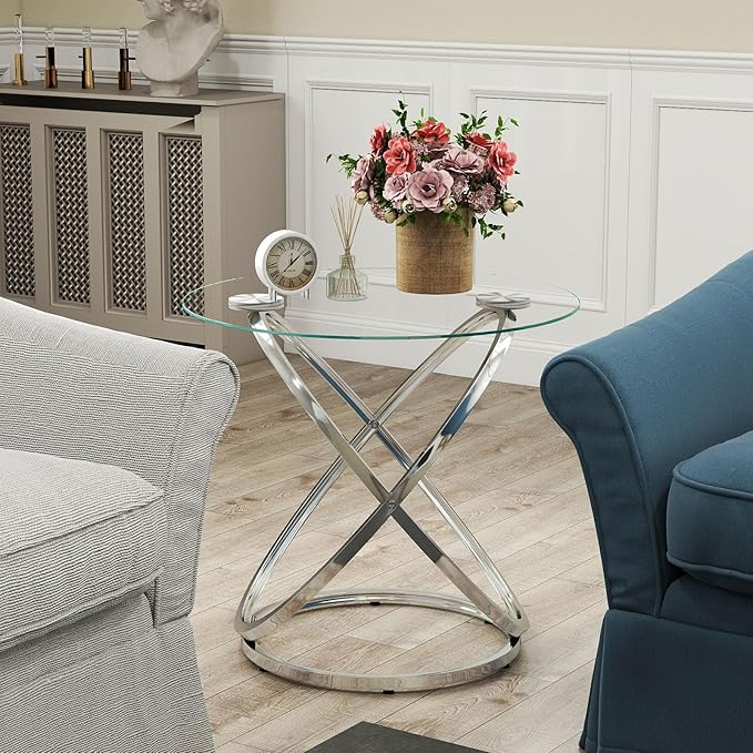 OIOG Glass Round End Table, Modern Contemporary Side Table - Image 6