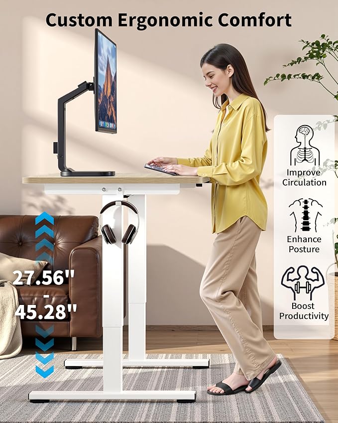 Okin Small Electric Standing Desk, Oak Sit to Stand Computer Workstation - Image 6
