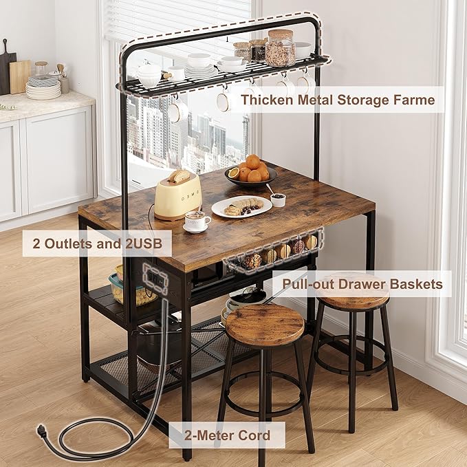 46" Large Kitchen Island Table Baker Rack - Image 3