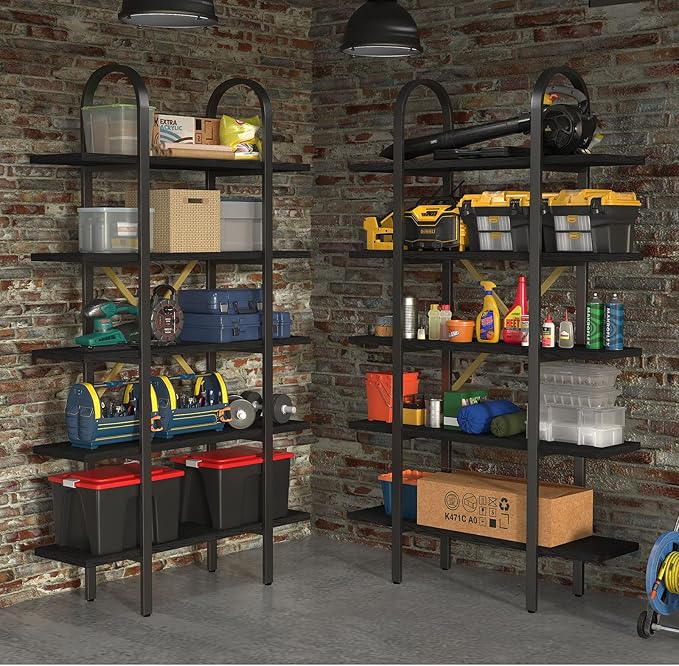 Wide Bookshelf Arched Bookcase, Industrial 5 Tier Open Book Shelves - Image 6