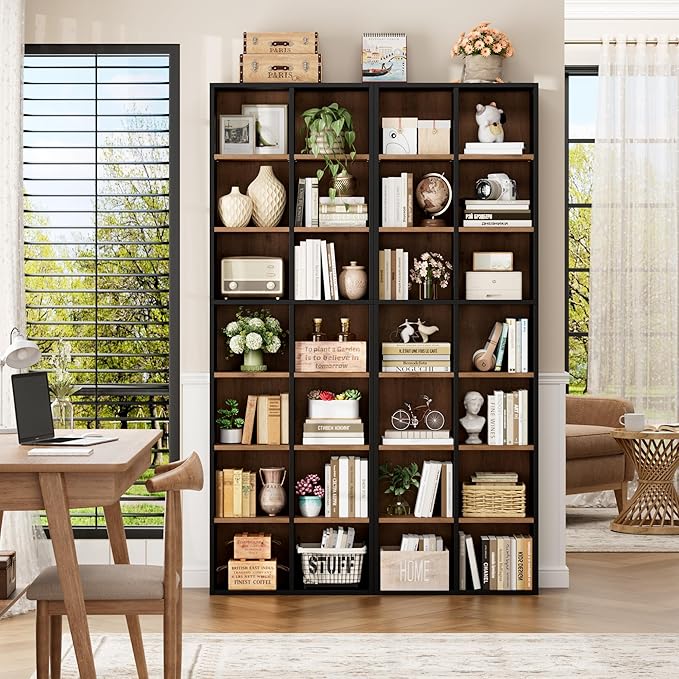 FOTOSOK 71'' Tall Bookshelf, Double Wide Media Tower Rack CD DVD Rack Display - Image 2
