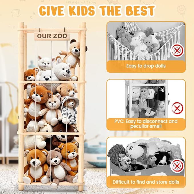Stuffed Animal Storage & Organizer, Wooden Cute Zoo Toy Holder - Image 3