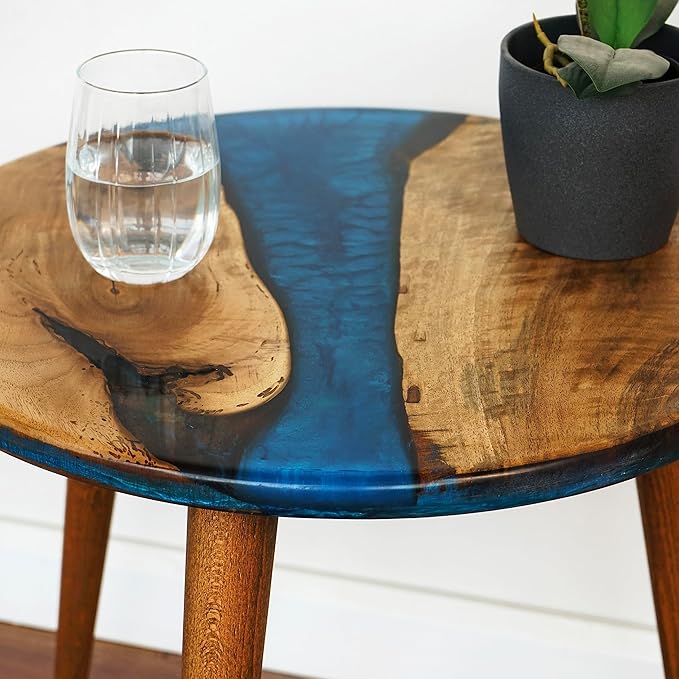 20" Resin Walnut Round Side Table | Epoxy End Table | Coffee Table | Mid - Image 5