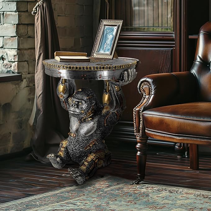 Steampunk Gorilla Side Table Pedestal End Table Stool Resin Cyborg Monkey - Image 5