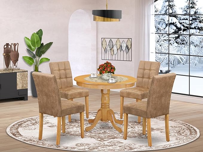 East West Furniture ANAS5-OAK-28 5 Piece Mid Century Dining Set Includes A - Image 2