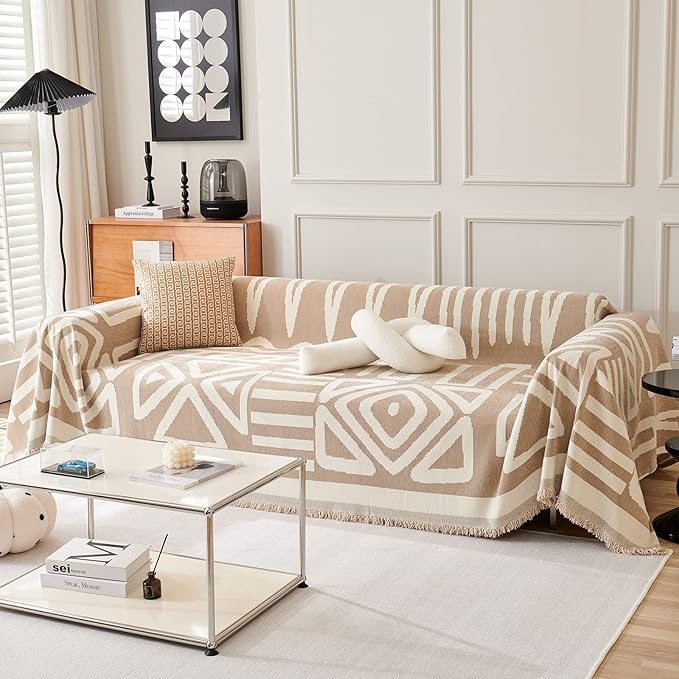 STACYPIK Boho Couch Cover, Khaki Sofa Cover - Image 2