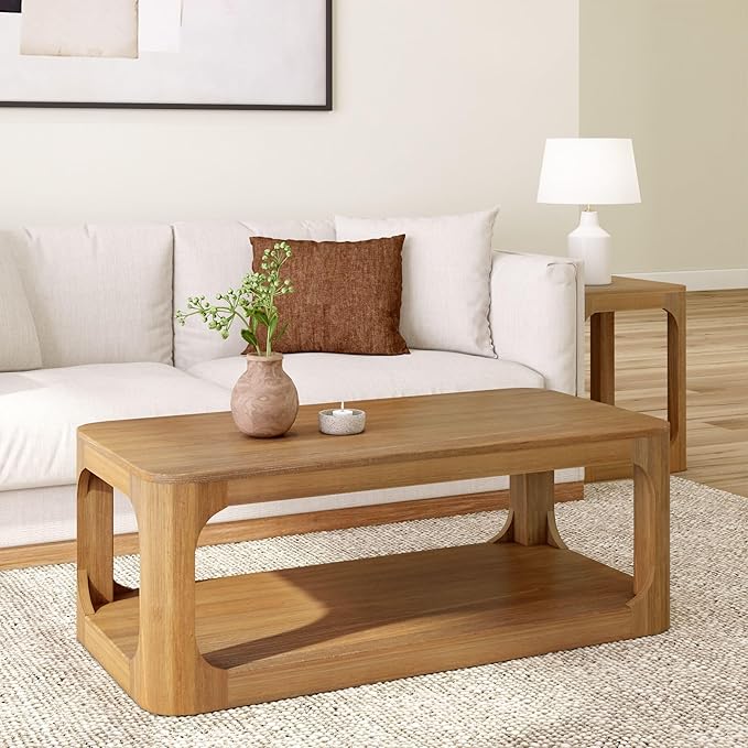 Plank+Beam Forma Coffee Table, Solid Wood 48 Inch Modern Coffee Table by PlankBeam