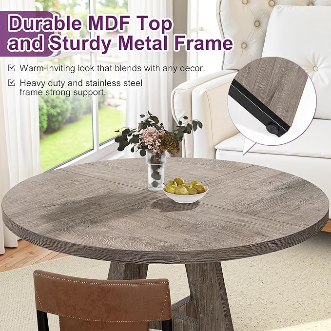 Round Dining Table for 4, Farmhouse Table for Dining Room, Living Room - Image 4