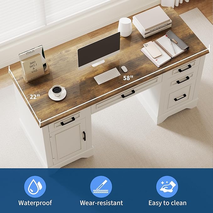 Executive Office Desk, Farmhouse 58" Office Desk - Image 5