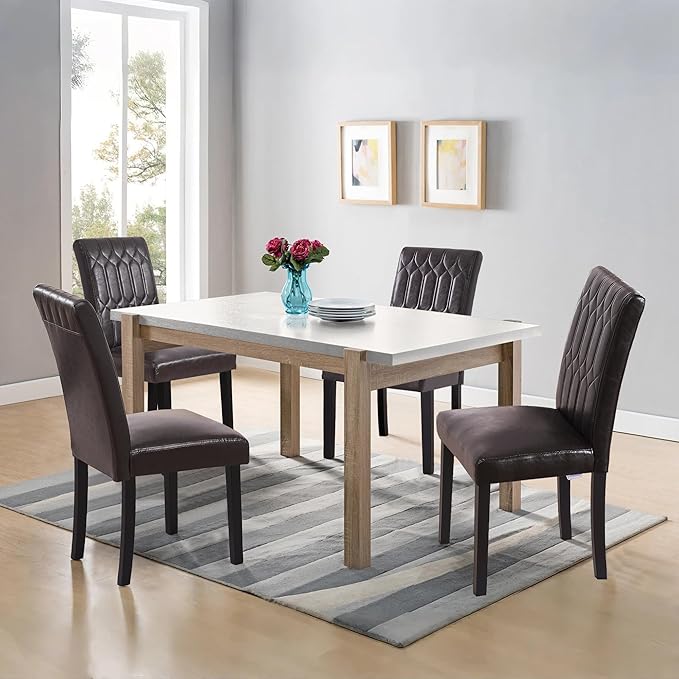 VECELO Upholstered Dining Chairs Set of 4, Modern PU Leather Accent Parsons - Image 2