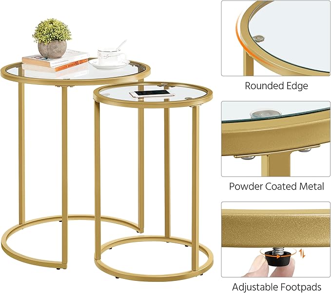 Yaheetech Round Nesting Side Table Stacking Coffee Table, Mustard Gold - Image 6