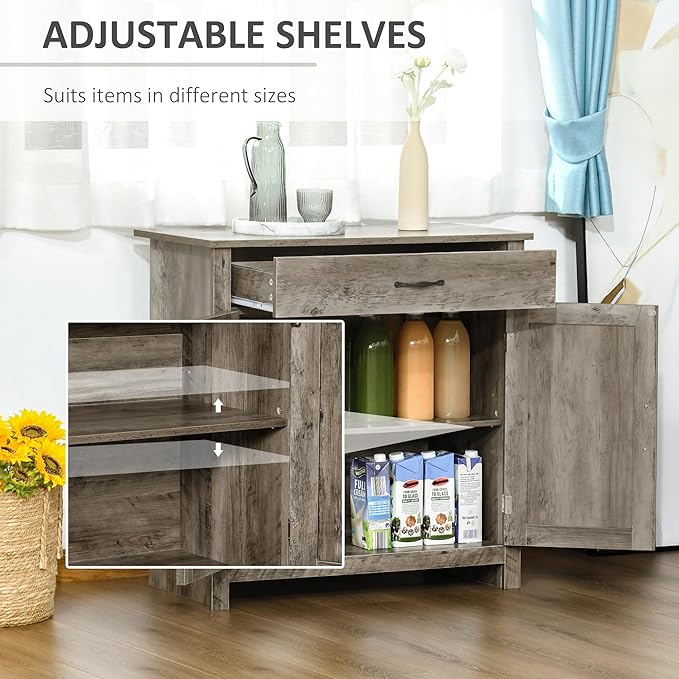 HOMCOM Farmhouse Sideboard Buffet Cabinet, Barn Door Coffee Bar Cabinet - Image 5