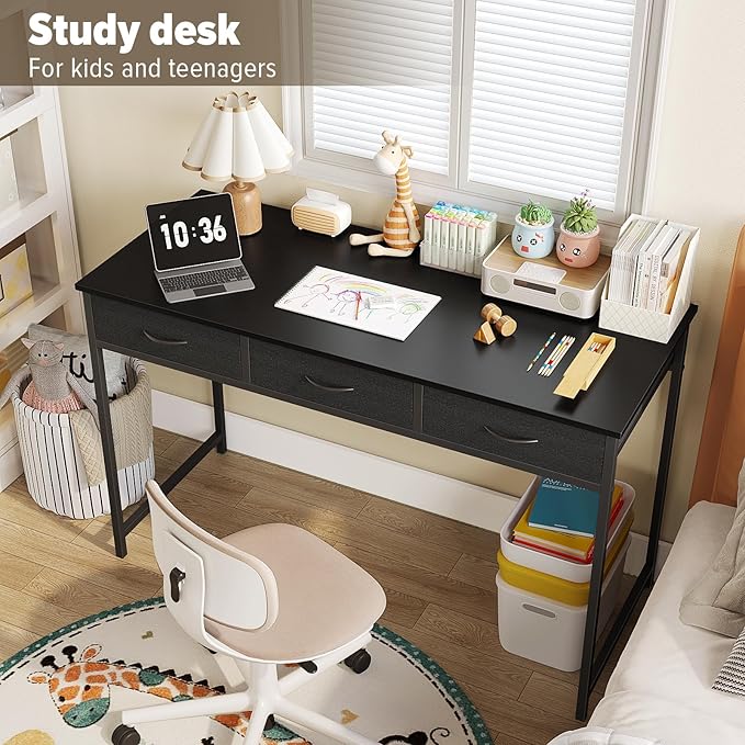 WOHOMO Computer Desk with 3 Drawers, 47.2 Inch Bedroom Desk with Storage - Image 7