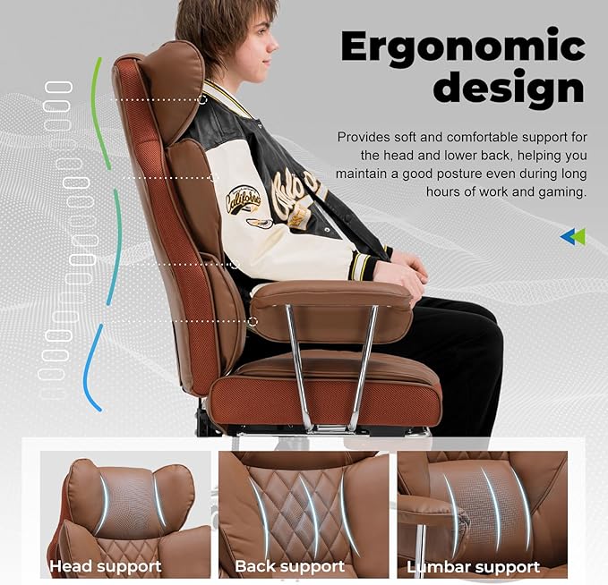 COMHOMA Big and Tall Office Chair, High Back Leather Gaming Chair - Image 3