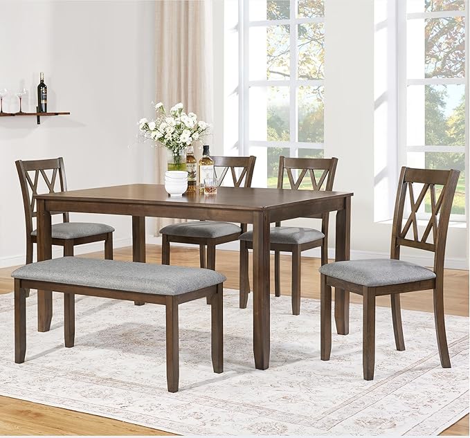 soges 6 Piece Kitchen Dining Set, Rectangular Wooden Dining Table by soges