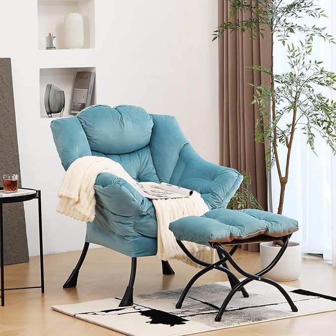 Lazy Chair with Ottoman, Modern Chair with Folding Footrest, Lounge Accent Chair - Image 3