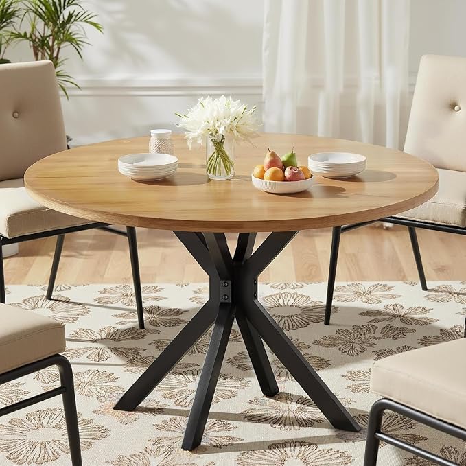 47 Inch Round Dining Table for 4, Modern Round Dinner Table Small Mid Century - Image 5