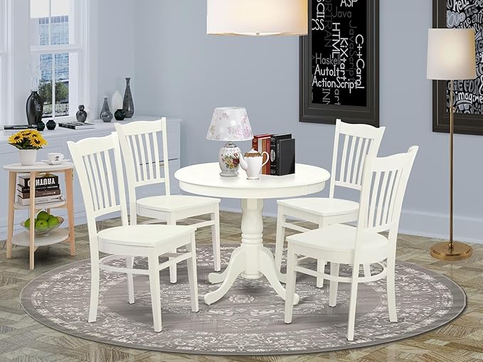 East West Furniture ANGR5-LWH-W 5 Piece Dining Table Set - Image 2