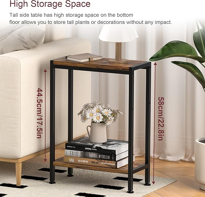 Narrow Side Table for Small Space Set of 2, 2-Tier Small End Table - Image 3