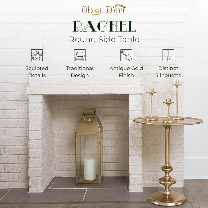 OBJET D'ART Small Round Gold End Table, Vintage Metal Accent, Coctail and Drink - Image 3