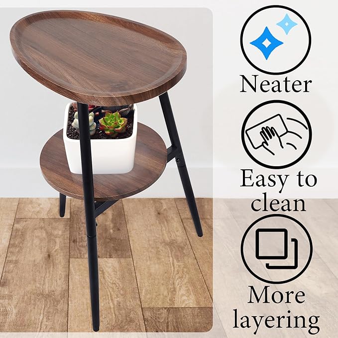 Side Table Small End Table, Oval & Round Wood Sofa Table, 2-Tier Accent Table - Image 8