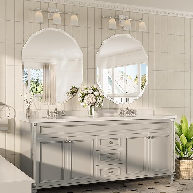 TokeShimi 30x36 Beveled Bathroom Mirror Frameless Stylish, Irregular Wall - Image 7