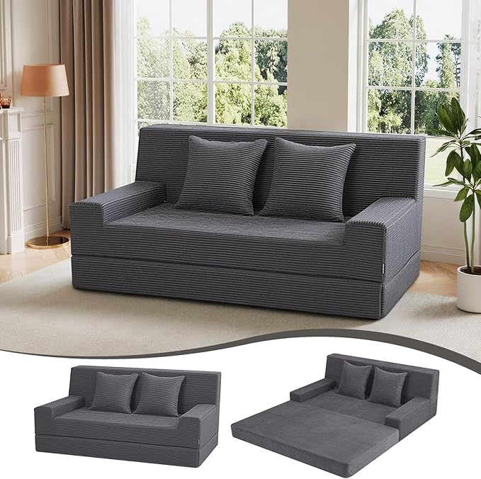 MeMoreCool Boneless Folding Sofa Bed Queen, Corduroy Convertible Sleeper Chair by MeMoreCool