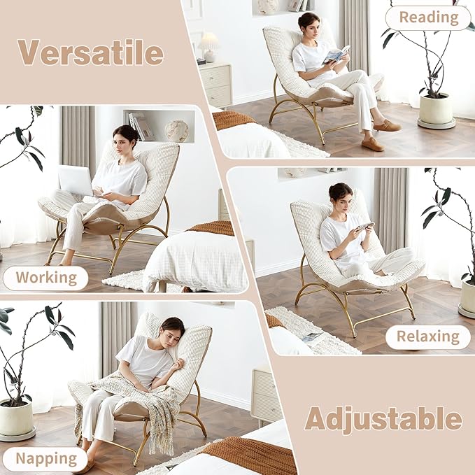 Welnow Accent Lounge Lazy Chair, Comfy Soft Leisure Metal Frame Reading Chair - Image 6