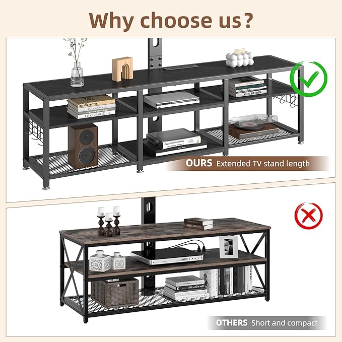 VECELO 63" TV Stand with Mount and Power Outlets, Entertainment Center Console - Image 8