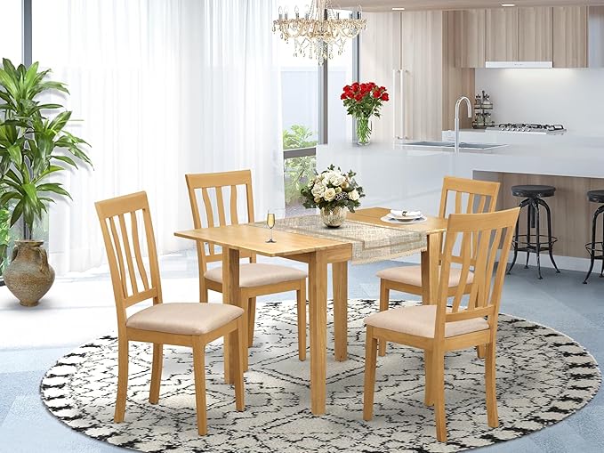 East West Furniture NDAN5-OAK-C 5 Piece Dining Room Table Set Includes a - Image 2