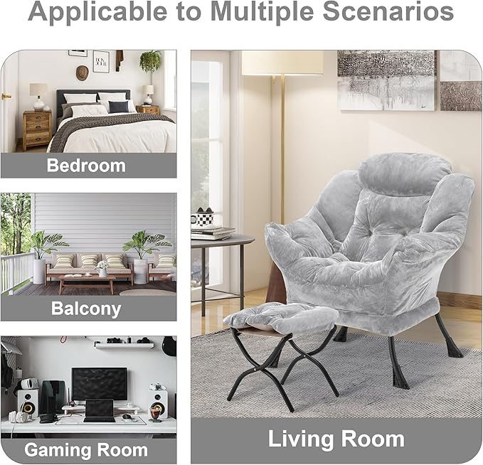 Fabric Lazy Chair with Ottoman, Oversized Upholstered Sofa Chair - Image 8