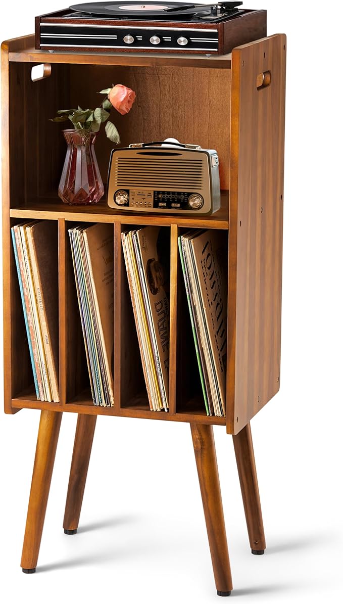 Wooden LP Record Player Stand, 3-Tier Turntable Stand Cabinet Holds up to 100 by 2BHOME