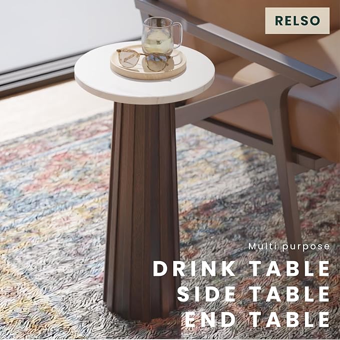 Ma'gro Drink Table – Solid Mango Wood Fluted Base - Image 6