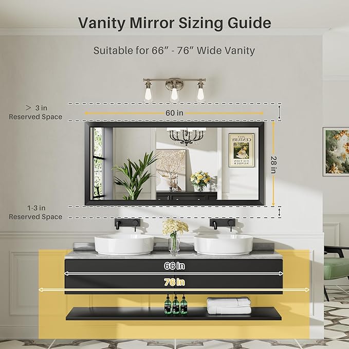 60x28 Inch Black Bathroom Mirror - Image 2