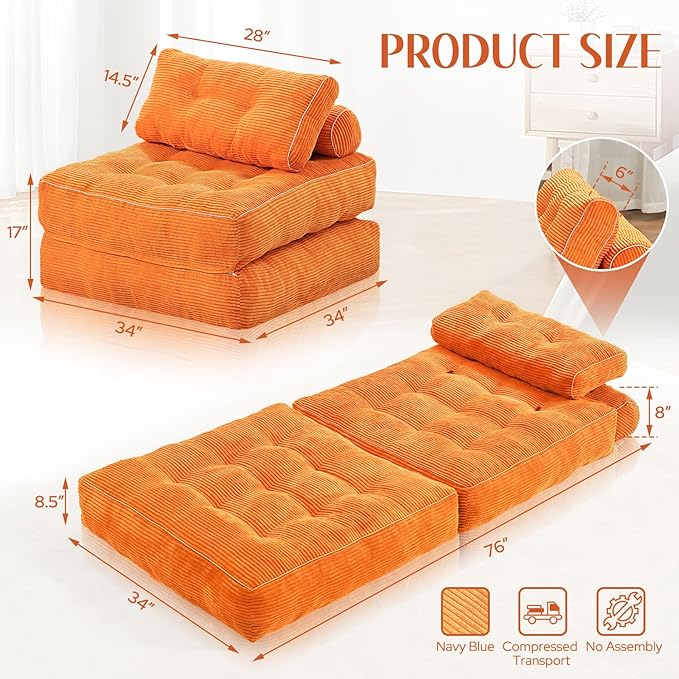 HABUTWAY Folding Sofa Bed, Convertible Sleeper Chair Bed w/Dual-Pillow & Handle - Image 2