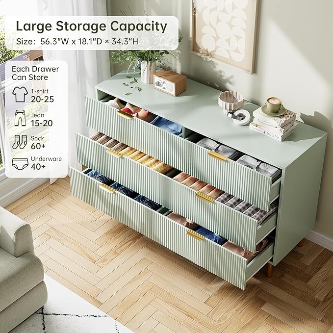 Green Dresser, Modern 6 Drawer Dresser - Image 5