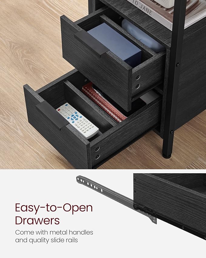 VASAGLE Side Table with Charging Station, Narrow End Table with 2 Drawers - Image 8