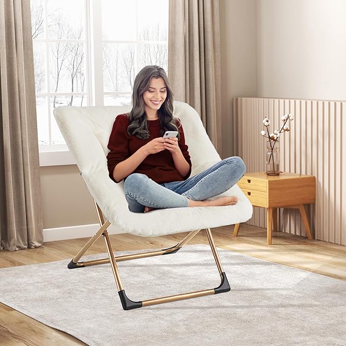 Comfy Oversized Saucer Chair, Soft Faux Fur Reading Lounge Chair - Image 2