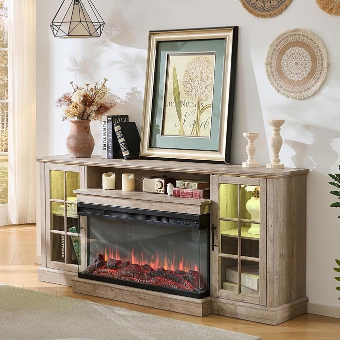 ROCKPOINT 3 Sided Glass 80" Fireplace TV Stand by ROCKPOINT