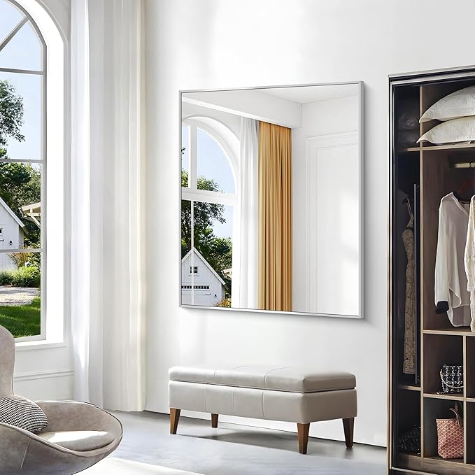 BONEWEI Silver Bathroom Mirror, 40x48 inch Wall Mirror - Image 3