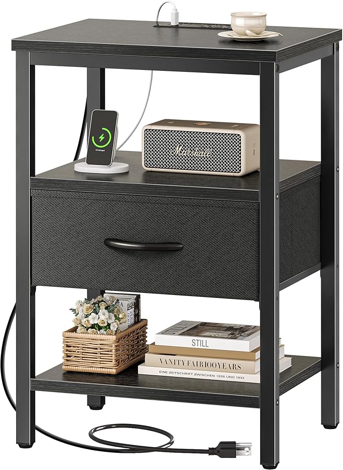 SUPERJARE Nightstand with Charging Station, Bed Side Table with Adjustable - Image 9
