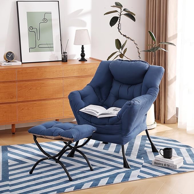 Lazy Chair with Ottoman, Modern Chair with Folding Footrest, Lounge Accent Chair - Image 5