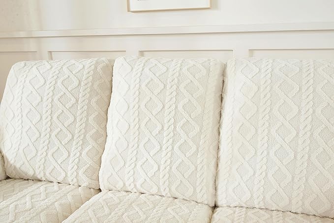 vctops 8 Pieces Geometric Jacquard Plush Recliner Sofa Covers Soft Fuzzy Fluffy - Image 7