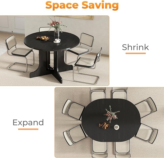 43"-59" Expandable Round Dining Table, Extendable Dining Room Table - Image 7