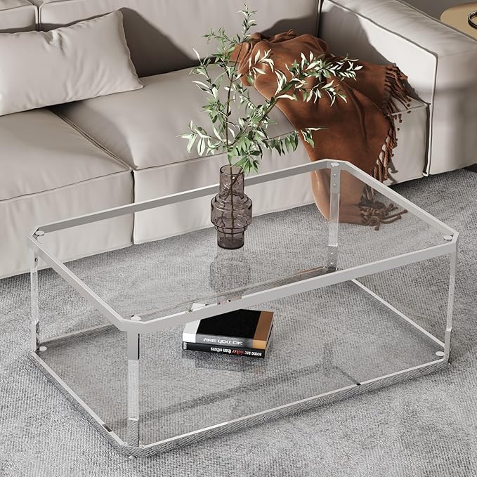 Glass Top Coffee Table, Sliver Rectangle Coffee Table Glass Top - Image 7